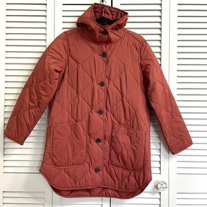 Old Navy Women's S Hooded Quilted Jacket Coat Rust Terracotta Button Up Puffer